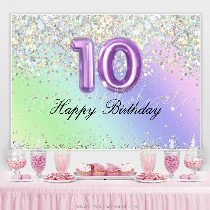 Lofaris Glitter Purple Happy 10Th Birthday Backdrop For Girl