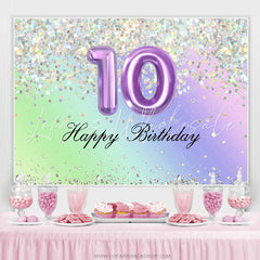 Lofaris Glitter Purple Happy 10Th Birthday Backdrop For Girl