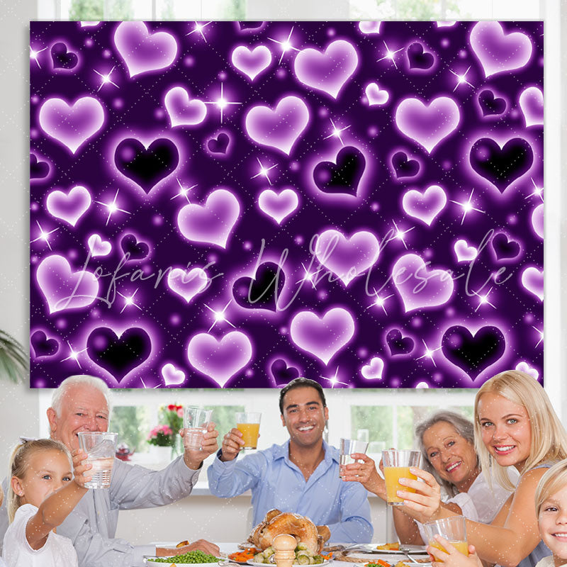 Lofaris Glitter Purple Heart Early 2000s Photo Backdrop for Birthday