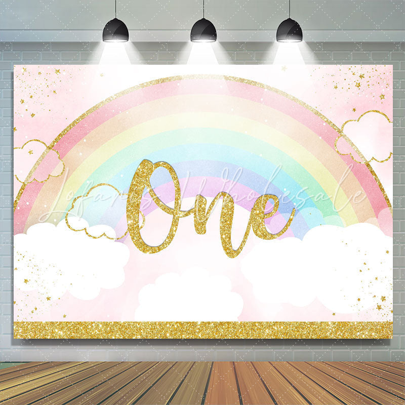 Lofaris Glitter Rainbow And Cloud Happy 1St Birthday Backdrop