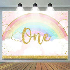 Lofaris Glitter Rainbow And Cloud Happy 1St Birthday Backdrop