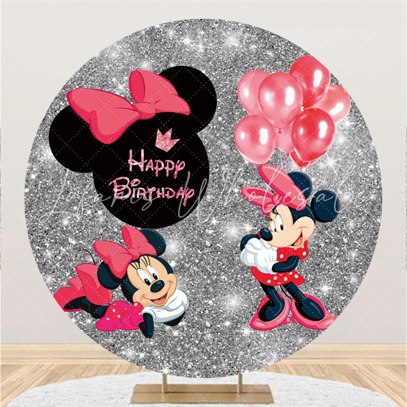 Lofaris Glitter Red Balloons Mouse Round Birthday Backdrop