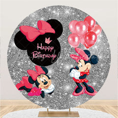 Lofaris Glitter Red Balloons Mouse Round Birthday Backdrop