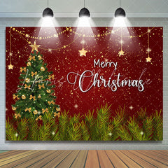 Lofaris Glitter Red Green Xmas Tree Star Christmas Backdrop