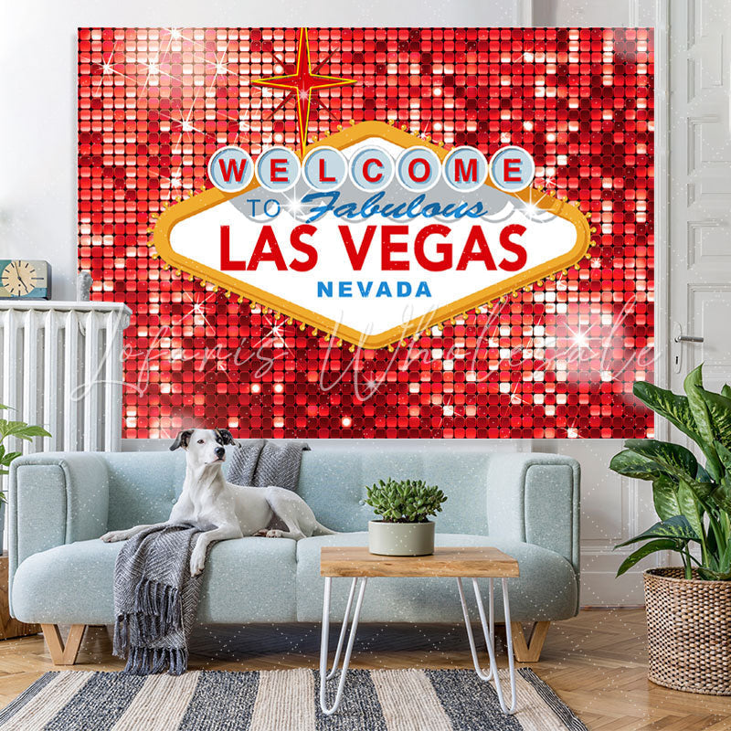 Lofaris Glitter Red With Shining Light Happy Birthday Backdrop
