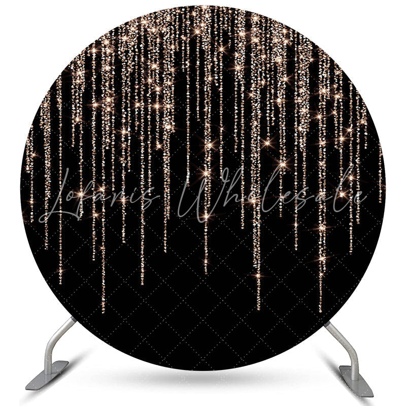 Lofaris Glitter Rose Gold Black Happy Birthday Circle Backdrop