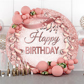 Lofaris Glitter Rose Gold Wreath Happy Birthday Round Backdrop