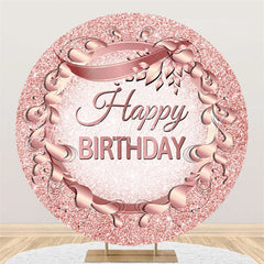 Lofaris Glitter Rose Gold Wreath Happy Birthday Round Backdrop