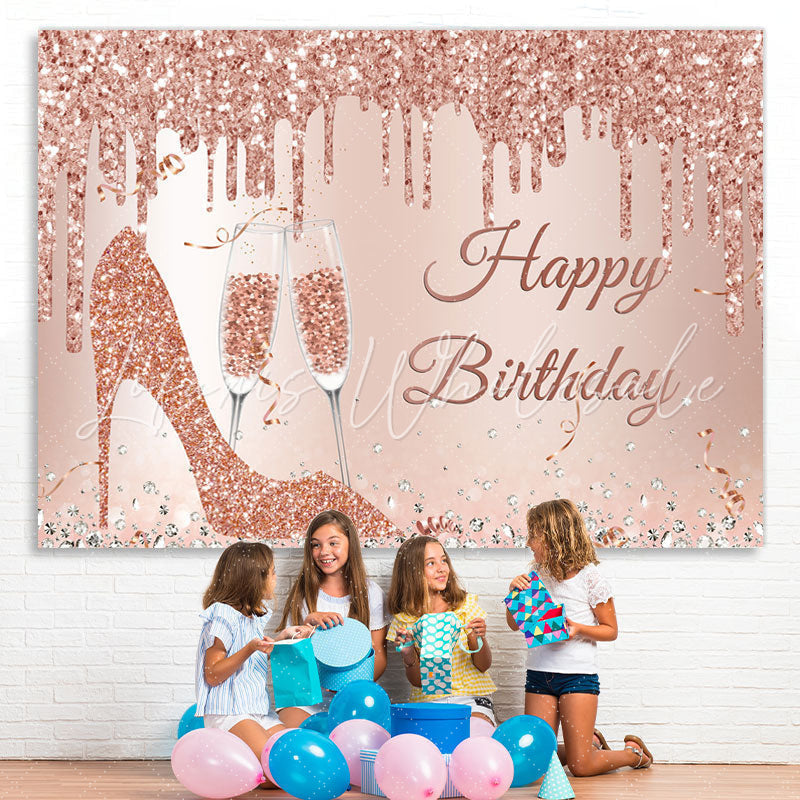 Lofaris Glitter Rose Golden High Heels Happy Birthday Backdrop