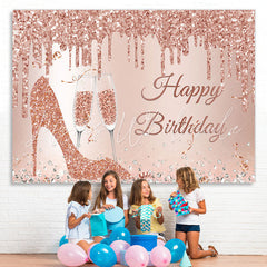 Lofaris Glitter Rose Golden High Heels Happy Birthday Backdrop