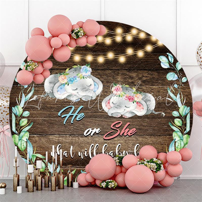 Lofaris Glitter Round Wooden Elephant Baby Shower Backdrop