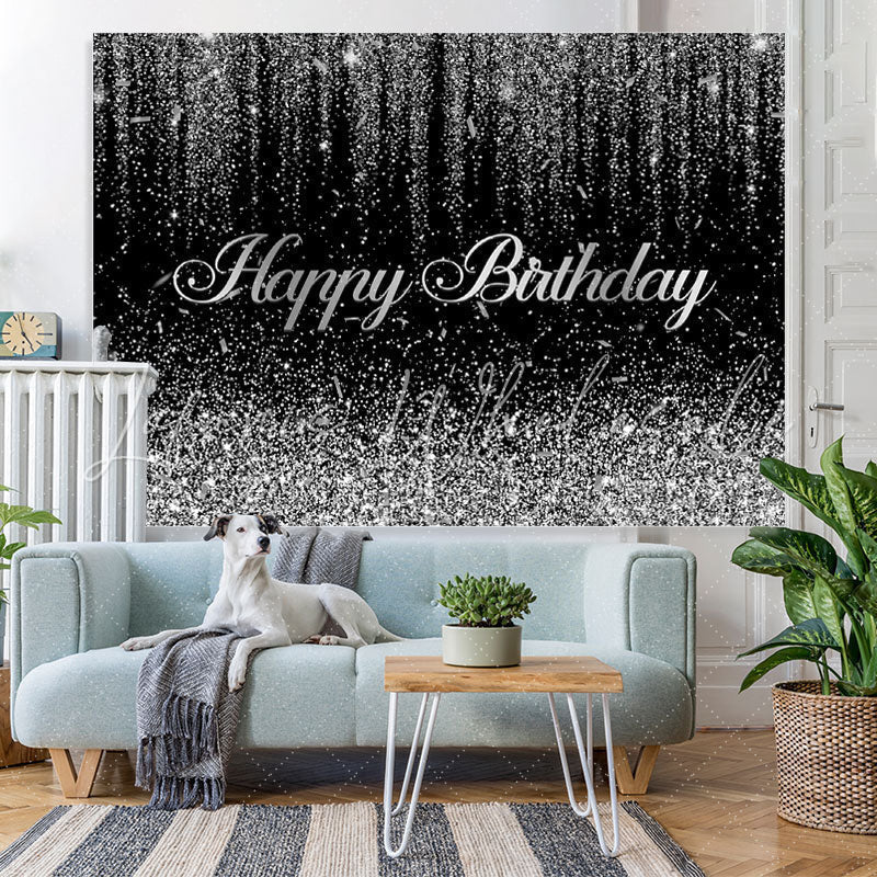 Lofaris Glitter Silver And Black Birthday Backdrop Decoration