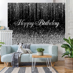 Lofaris Glitter Silver And Black Birthday Backdrop Decoration