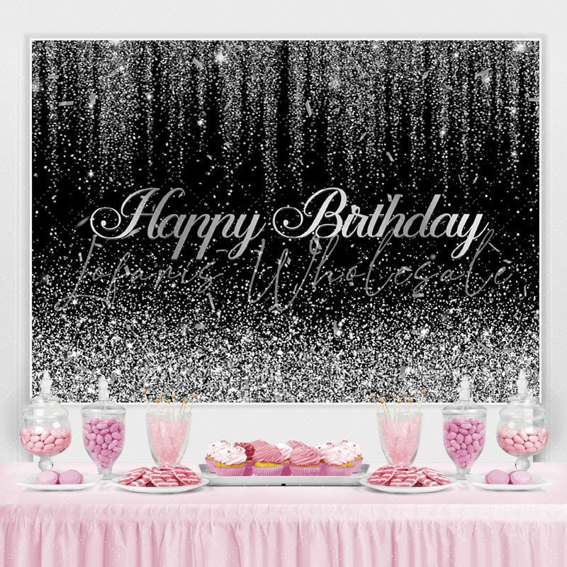 Lofaris Glitter Silver And Black Birthday Backdrop Decoration
