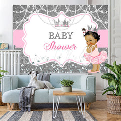 Lofaris Glitter Silver And White Pearl Baby Shower Backdrop