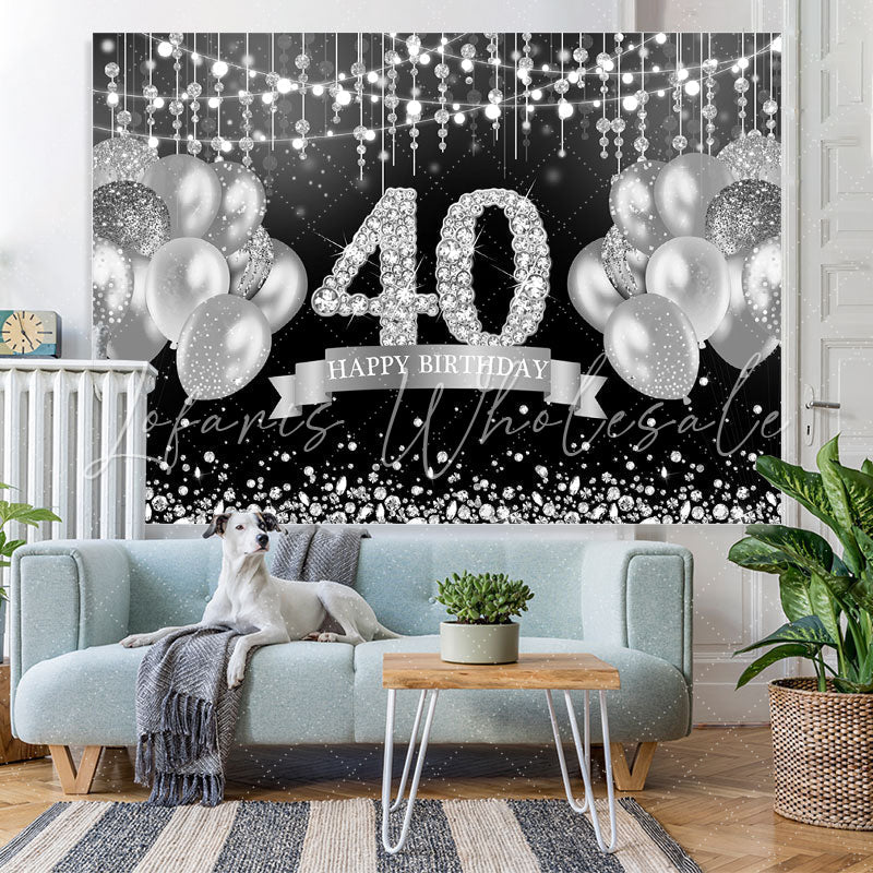 Lofaris Glitter Silver Balloon Happy 40Th Birthday Backdrop