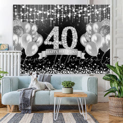 Lofaris Glitter Silver Balloon Happy 40Th Birthday Backdrop