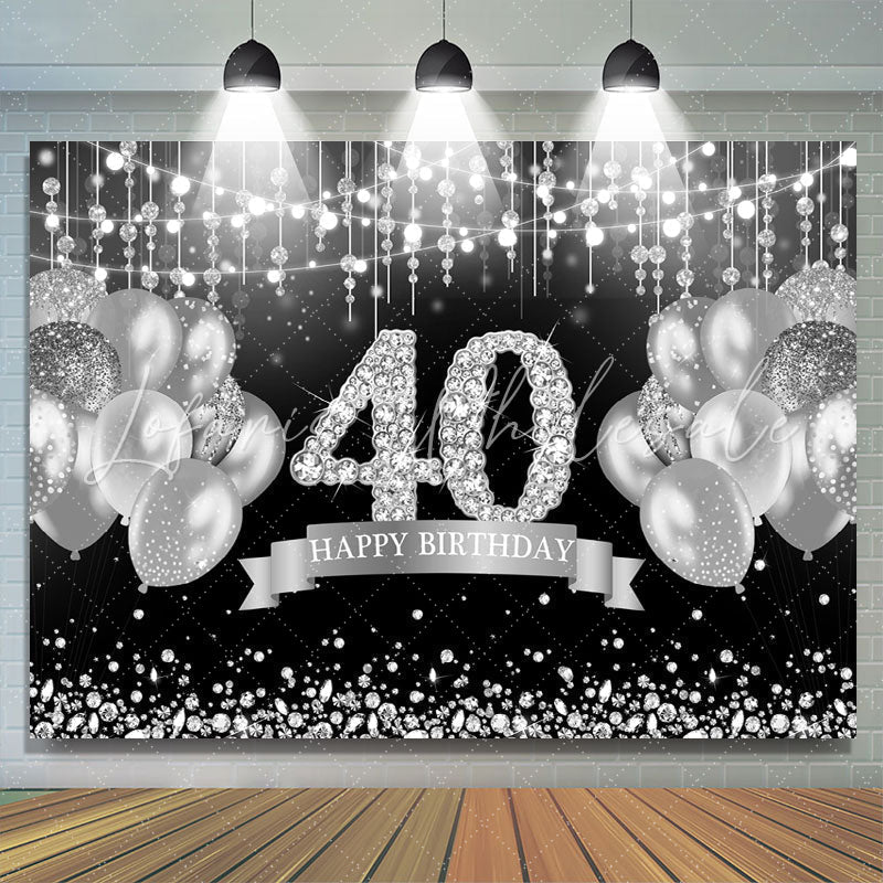 Lofaris Glitter Silver Balloon Happy 40Th Birthday Backdrop