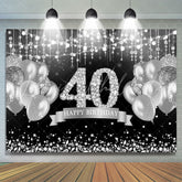 Lofaris Glitter Silver Balloon Happy 40Th Birthday Backdrop