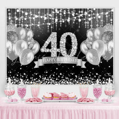 Lofaris Glitter Silver Balloon Happy 40Th Birthday Backdrop