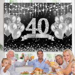 Lofaris Glitter Silver Balloon Happy 40Th Birthday Backdrop