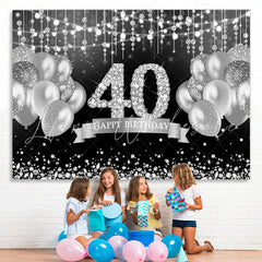 Lofaris Glitter Silver Balloon Happy 40Th Birthday Backdrop