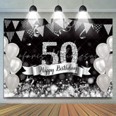 Lofaris Glitter Silver Balloons 50th Happy Birthday Backdrop