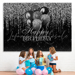 Lofaris Glitter Silver Black Balloon Happy Birthday Backdrop