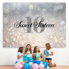 Lofaris Glitter Silver Bokeh Sweet Sixteen Birthday Backdrop