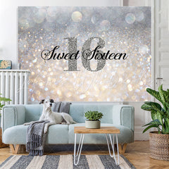 Lofaris Glitter Silver Bokeh Sweet Sixteen Birthday Backdrop