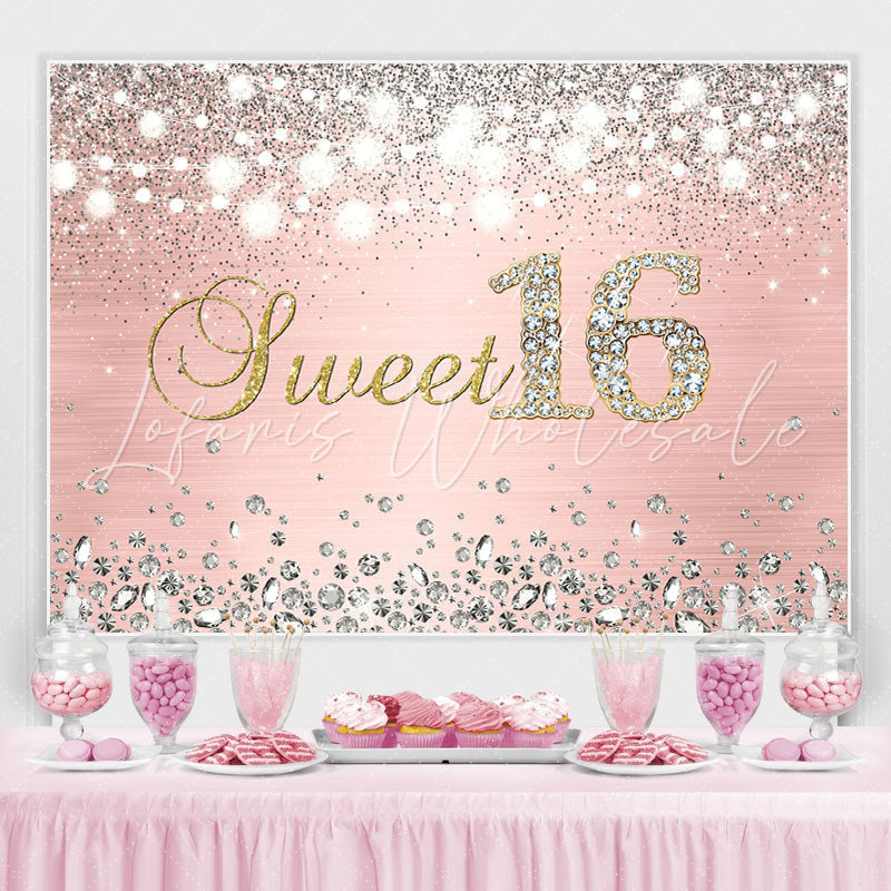 Lofaris Glitter Silver Diamond Sweet 16 Happy Birthday Backdorp