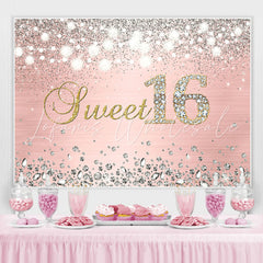 Lofaris Glitter Silver Diamond Sweet 16 Happy Birthday Backdorp
