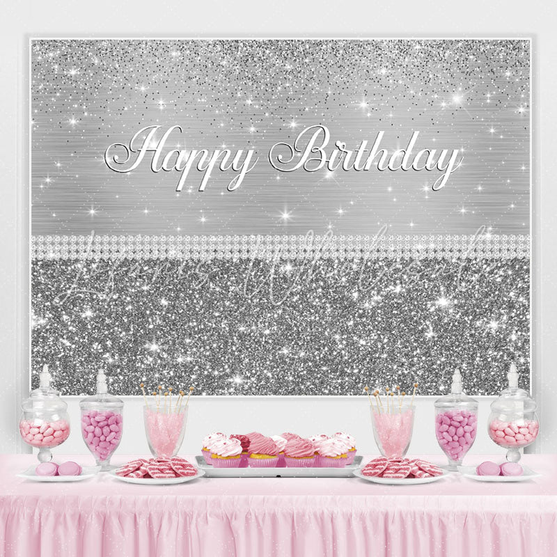 Lofaris Glitter Silver Happy Birthday Backdrop For Party Event