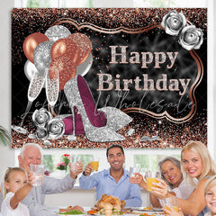 Lofaris Glitter Silver Rose Golden Happy Birthday Backdrop