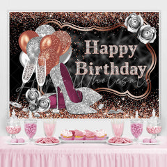 Lofaris Glitter Silver Rose Golden Happy Birthday Backdrop