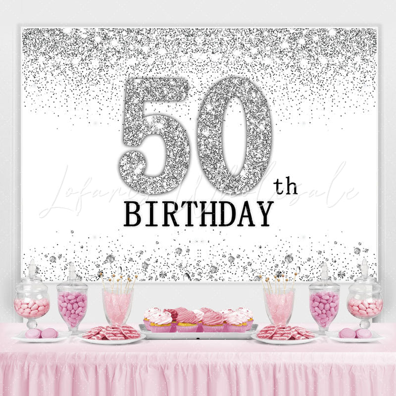 Lofaris Glitter Silver Simple Happy 50Th Birthday Backdrop