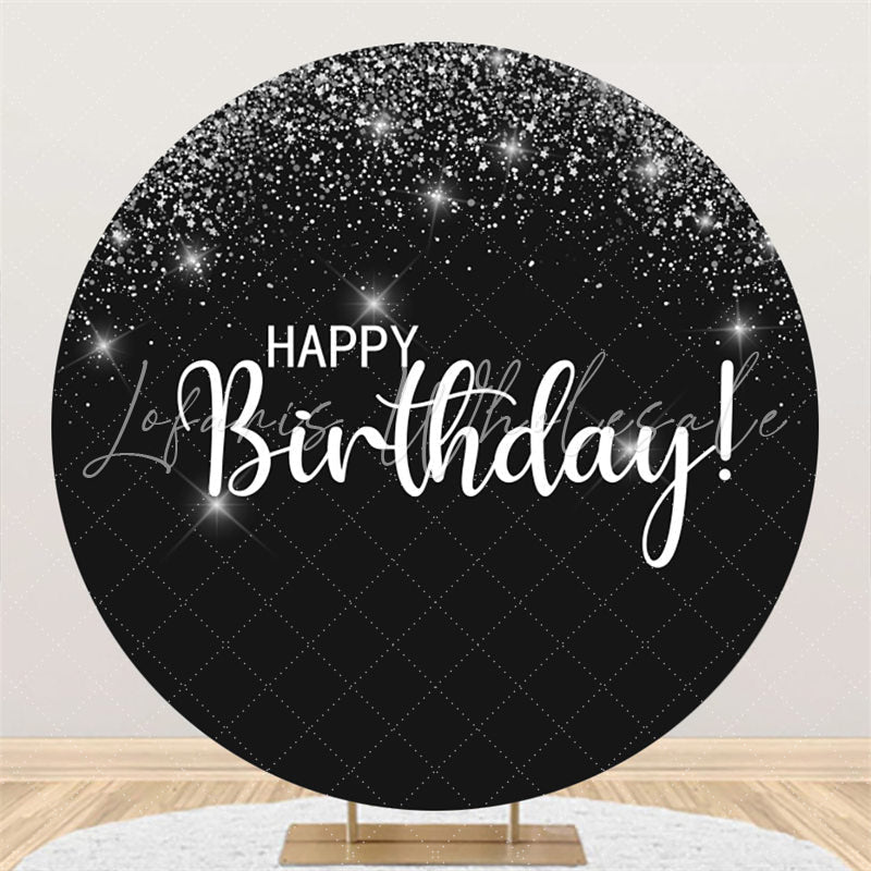 Lofaris Glitter Silver Stars Happy Birthday Round Backdrop