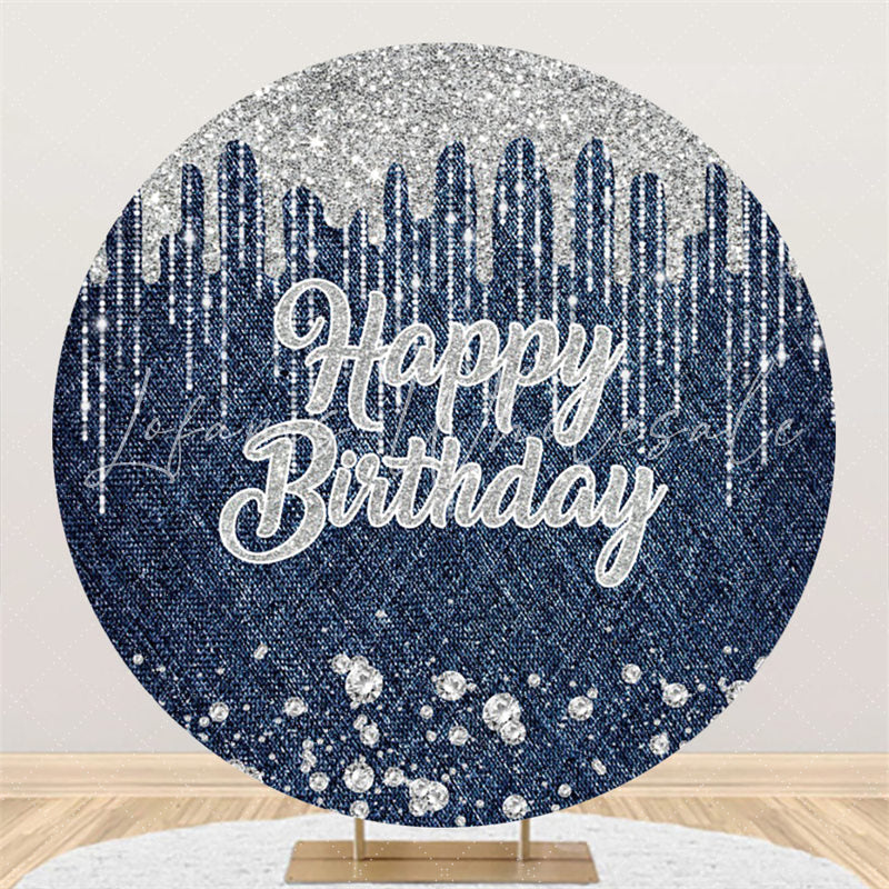 Lofaris Glitter Silver Water Drop Happy Birthday Circle Backdrop