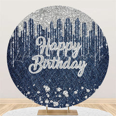Lofaris Glitter Silver Water Drop Happy Birthday Circle Backdrop