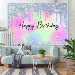 Lofaris Glitter Silver With Rainbow Color Birthday Backdrop