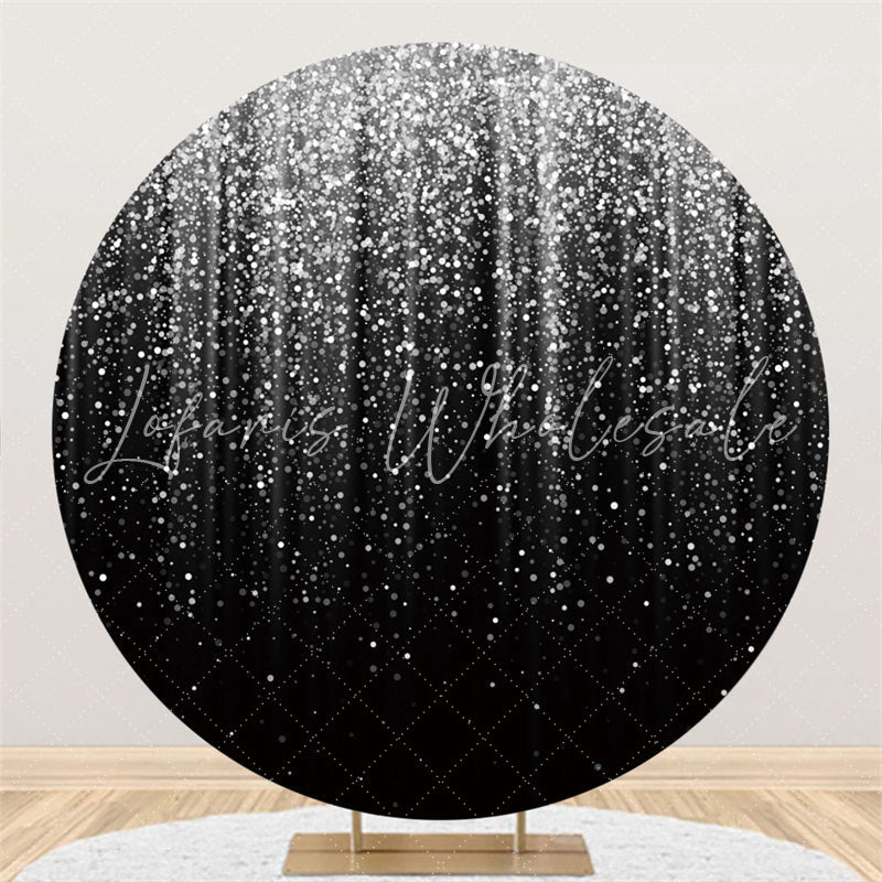 Lofaris Glitter Silvery Round Black Happy Birthday Backdrop