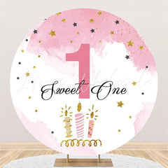 Lofaris Glitter Star Circle Pink Sweet 1st Birthday Backdrop