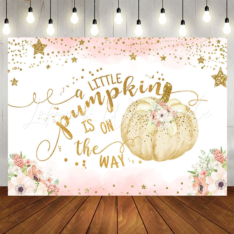 Lofaris Glitter Star Floral Pumpkin Baby Shower Backdrop