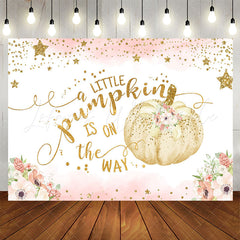 Lofaris Glitter Star Floral Pumpkin Baby Shower Backdrop