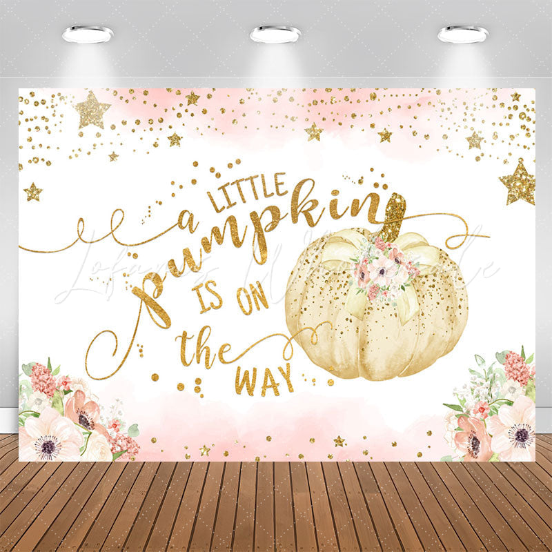 Lofaris Glitter Star Floral Pumpkin Baby Shower Backdrop