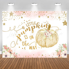 Lofaris Glitter Star Floral Pumpkin Baby Shower Backdrop