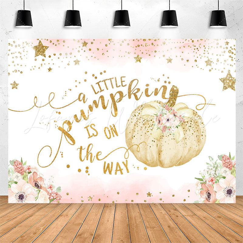 Lofaris Glitter Star Floral Pumpkin Baby Shower Backdrop