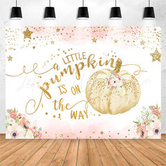 Lofaris Glitter Star Floral Pumpkin Baby Shower Backdrop