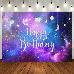 Lofaris Glitter Starry Purple Galaxy Happy Birthday Backdrop