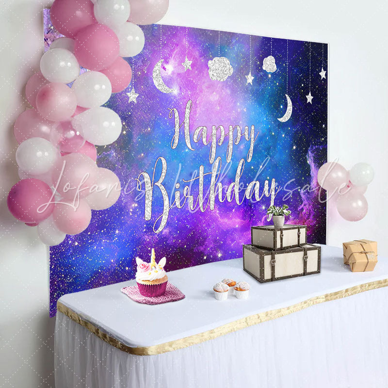 Lofaris Glitter Starry Purple Galaxy Happy Birthday Backdrop